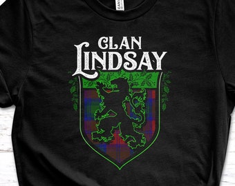Koszulka unisex z motywem szkockiej kraty Clan Lindsay z lwem w stylu Rampant
