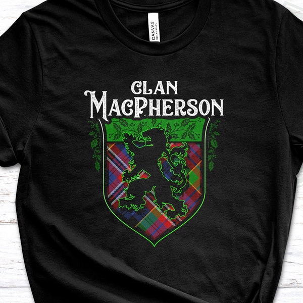 Clan MacPherson Scottish Tartan Lion Rampant Unisex T Shirt, MacPherson Crest, MacPherson Last Name, MacPherson Surname, MacPherson Tartan