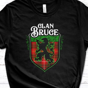 Clan Bruce Scottish Tartan Lion Rampant Unisex T Shirt, Bruce Crest, Bruce Last Name, Bruce Surname, Bruce Tartan, Women&#39;s Shirt, Mens Shirt