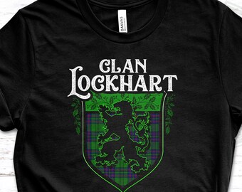 Clan Lockhart Schotse Tartan ongebreidelde leeuw, uniseks T-shirt