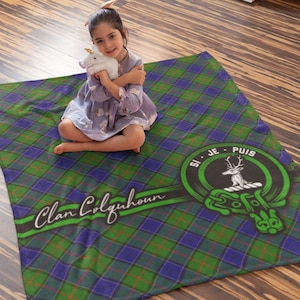 Jeté en tartan écossais du clan Colquhoun, couverture écossaise en tartan, couverture douce, blason, nom de famille Colquhoun, nom de famille sherpa