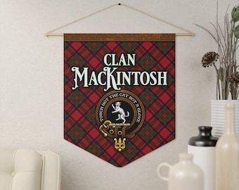 MacKintosh Clan Tartan Pennant Banner, Scottish Family Crest Wall Decor