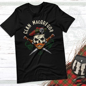 Clan MacGregor Scottish Tartan Unisex T Shirt, Biker Skull, MacGregor Tshirt, Name, MacGregor Surname, MacGregor Family Reunion, Tam, Dirk