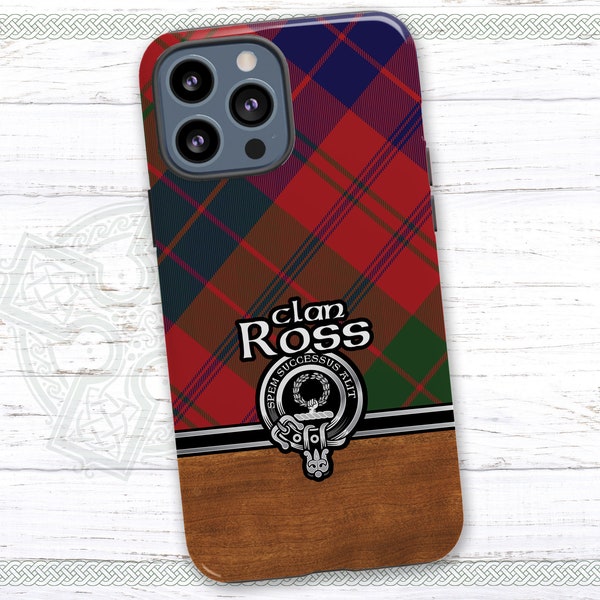 Clan Ross Scottish Tartan Glossy Case for iPhone | Samsung Galaxy Phone Case with Clan Crest Badge