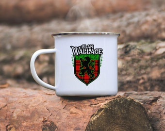 Camping Mug // Clan Wallace Scottish Tartan Lion Rampant Camp Mug // Wallace Tartan // Wallace Gift // Coffee Mug // Custom Scottish Mug