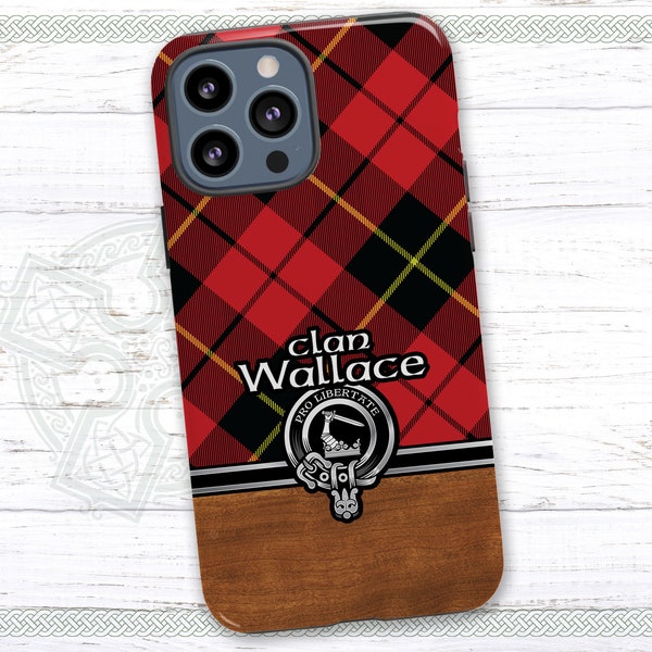 Clan Wallace Scottish Tartan Glossy Case for iPhone | Samsung Galaxy Phone Case with Clan Crest Badge