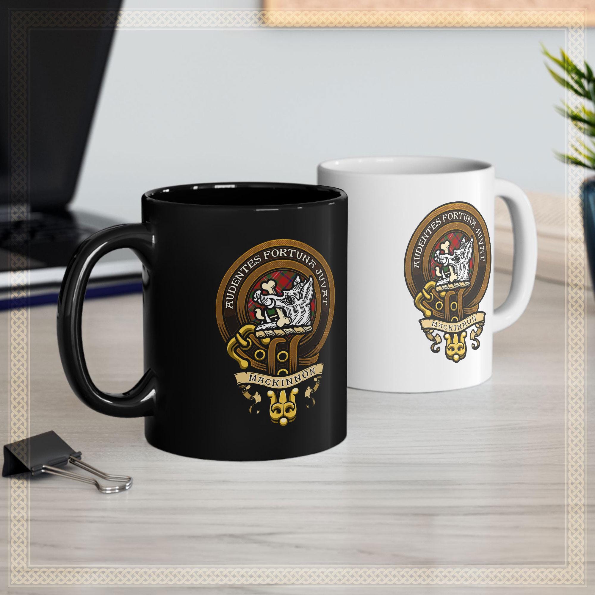 Clan MacKinnon Scottish Heritage Clan Badge Mug – Family Crest & Tartan Cup – Scottish Clan Camping Mug – MacKinnon Clan Gift
