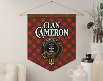 Cameron Clan Tartan Pennant Banner, Scottish Family Crest Wall Art