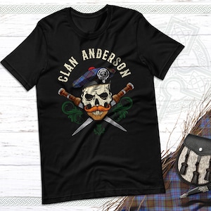 Clan Anderson Scottish Tartan Unisex T Shirt, Biker Skull, Anderson Tshirt, Anderson Last Name, Anderson Surname, Anderson Family, Tam, Dirk