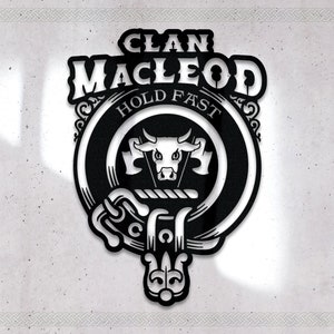 Clan MacLeod Die-Cut Metal Sign with Scotland Clan Badge and Motto