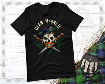 Clan MacNeil Scottish Tartan T-Shirt, Biker Skull, Family Reunion