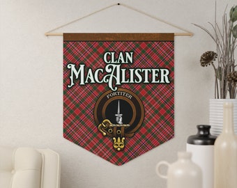 Flâmula de tartan do clã MacAlister, brasão de família escocês para pendurar na parede.