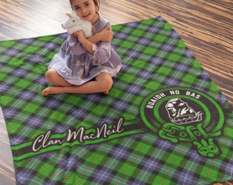 Clan MacNeil Scottish Tartan Sherpa Blanket, Coat of Arms