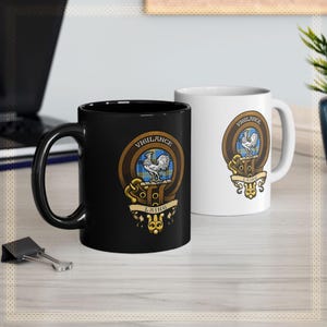 Clan Laing Scottish Heritage Clan Badge Mug – Family Crest & Tartan Cup – Scottish Clan Camping Mug – Laing Clan Gift
