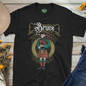 Clan Bruce Scottish Tartan Bagpiper T-Shirt / Sweatshirt, Skeleton, Comfort Colors, Family Heritage, Bagpipes, Family Reunion