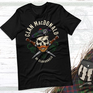Clan MacDonald of Clanranald Scottish Tartan Unisex T Shirt, Biker Skull, MacDonald Tshirt, MacDonald Surname, MacDonald Family Reunion, Tam