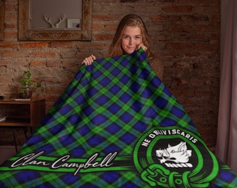Clan Campbell Scottish Tartan Throw Blanket, Plaid Tartan Blanket, Soft Blanket, Coat of Arms, Campbell Last Name, Surname, Sherpa
