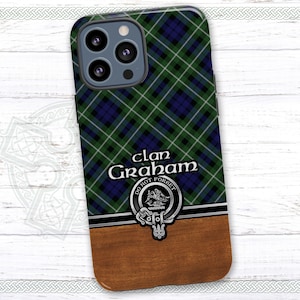 Clan Graham Scottish Tartan Glossy Case for iPhone | Samsung Galaxy Phone Case with Clan Crest Badge