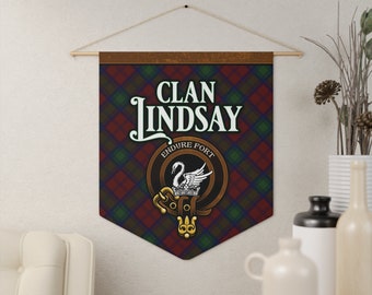Lindsay Clan Tartan Pennant Banner, Scottish Family Crest Wall Art