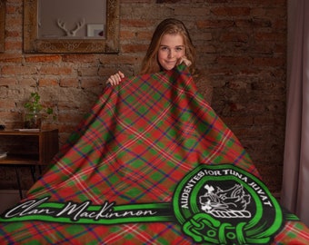Clan MacKinnon Scottish Tartan Throw Blanket, Sherpa Fleece