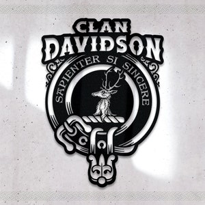 Clan Davidson Die-Cut Metal Sign with Scotland Clan Badge and Motto