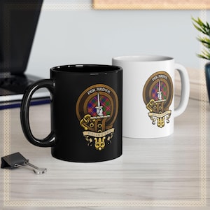 Clan MacIntyre Scottish Heritage Clan Badge Mug – Family Crest & Tartan Cup – Scottish Clan Camping Mug – MacIntyre Clan Gift