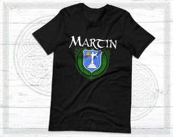 Martin Family Crest T-Shirt, Irish Coat of Arms, Celtic Surname
