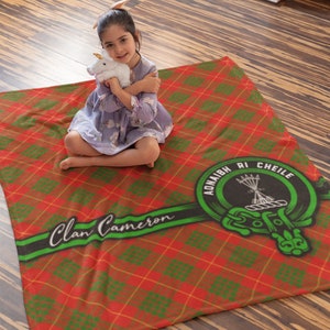 Clan Cameron Scottish Tartan Throw Blanket, Plaid Tartan Blanket, Soft Blanket, Coat of Arms, Cameron Last Name Cameron Surname, Sherpa