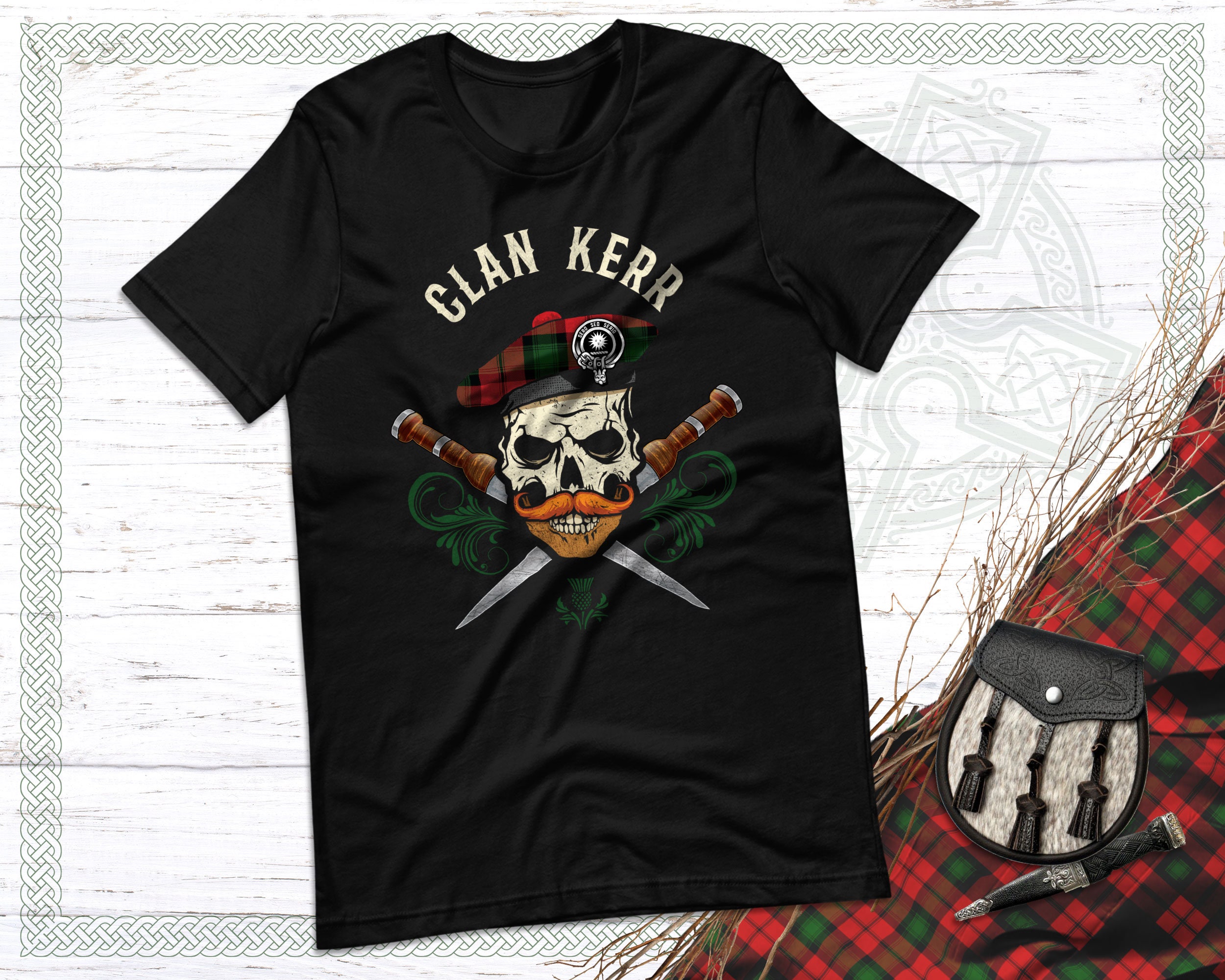 Clan Kerr Scottish Tartan Unisex T Shirt Biker Skull Kerr Tshirt