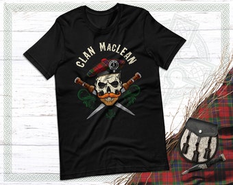 Clan MacLean Scottish Tartan Skull T-Shirt