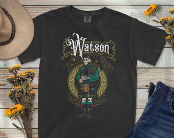 Clan Watson Scottish Tartan Bagpiper T-shirt, Family Heritage