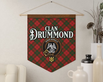 Stendardo scozzese in tartan del clan Drummond, stemma di famiglia da appendere al muro.