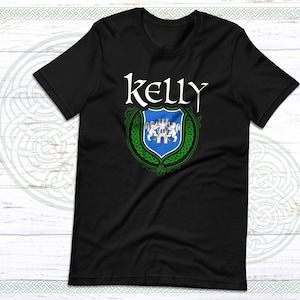 Kelly Family Irish Unisex T Shirt, Kelly Family Crest, Kelly tshirt, Kelly Last Name Surname, Irish Heraldry, Irish Coat of Arms, Celtic