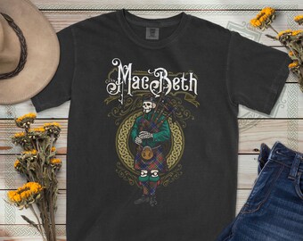 Clan MacBeth Tartan Bagpiper Skeleton Comfort Colors T-Shirt or Sweatshirt