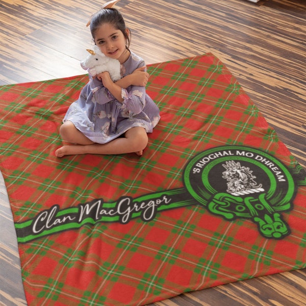 Clan MacGregor Scottish Tartan Throw Blanket, Plaid Tartan Blanket, Soft Blanket, Coat of Arms, MacGregor Last Name, Surname, Sherpa