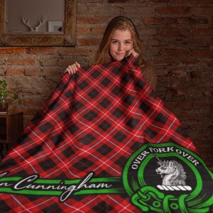 Clan Cunningham Scottish Tartan Throw Blanket, Plaid Tartan Blanket, Soft Blanket, Coat of Arms, Cunningham Last Name, Surname Sherpa