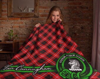Clan Cunningham Scottish Tartan Sherpa Throw Blanket, Plaid Fleece