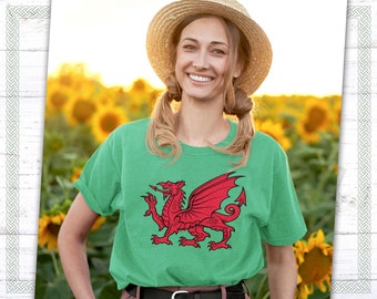 Wales Red Dragon Y Ddraig Goch Welsh Flag Unisex T-Shirt, Welsh Tee, Wales Throw Pillows, Celtic Gift, Welsh Heritage, Cardiff Souvenir