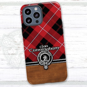 Clan Cunningham Scottish Tartan Glossy Case for iPhone | Samsung Galaxy Phone Case with Clan Crest Badge