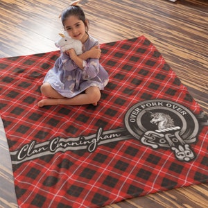 Clan Cunningham Scottish Tartan Throw Blanket, Plaid Tartan Blanket, Soft Blanket, Coat of Arms, Cunningham Last Name, Surname Sherpa