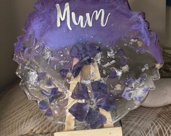 Personalised gift for mum,Personalised resin flower coaster, pressed flower resin ornament, resin home decor, resin flower gift,flower resin
