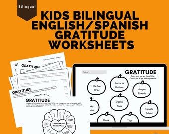 Kids Bilingual English Spanish Fall Gratitude Worksheets