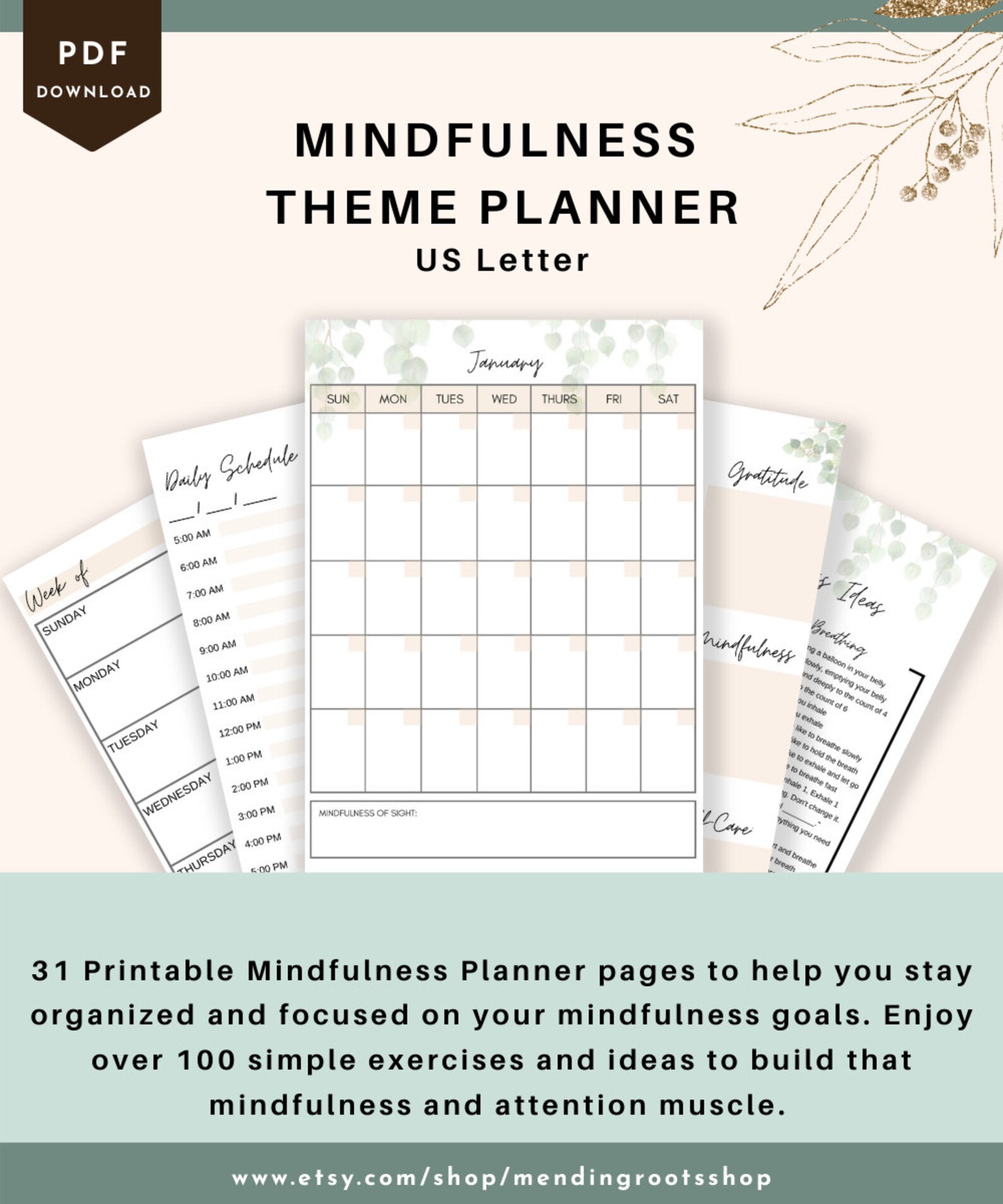 Mindfulness Theme Planner Journal 100 Mindfulness Practices Etsy