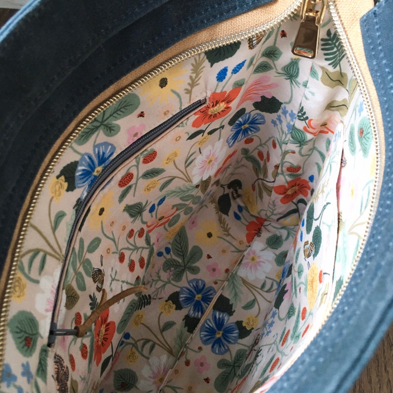 Aspen Crossbody Bag Slate Blue with Light Brown Cork Leather Waxed Canvas Purse
