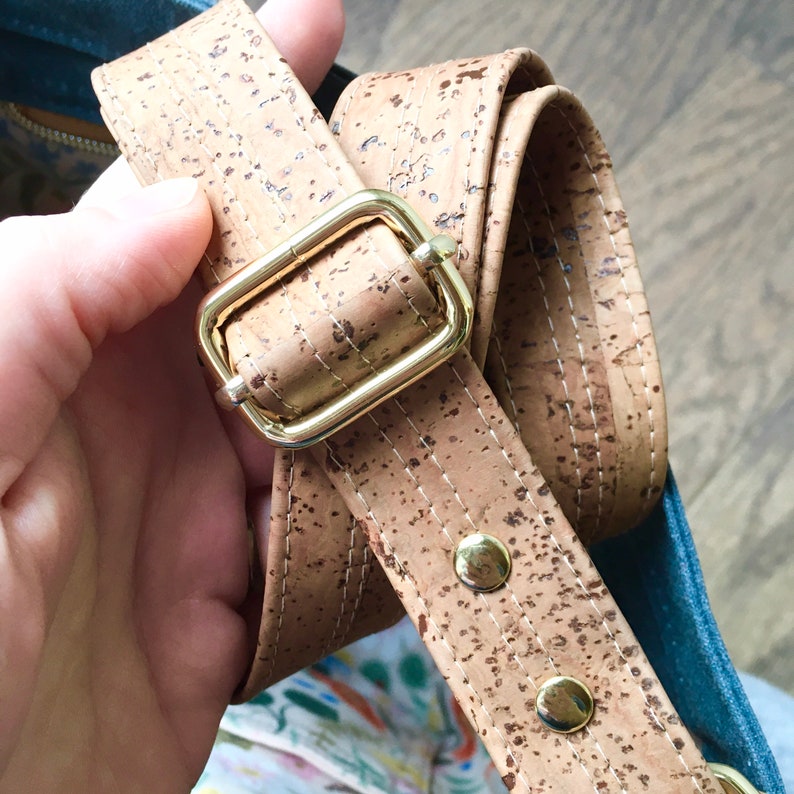 Aspen Crossbody Bag Slate Blue with Light Brown Cork Leather Waxed Canvas Purse