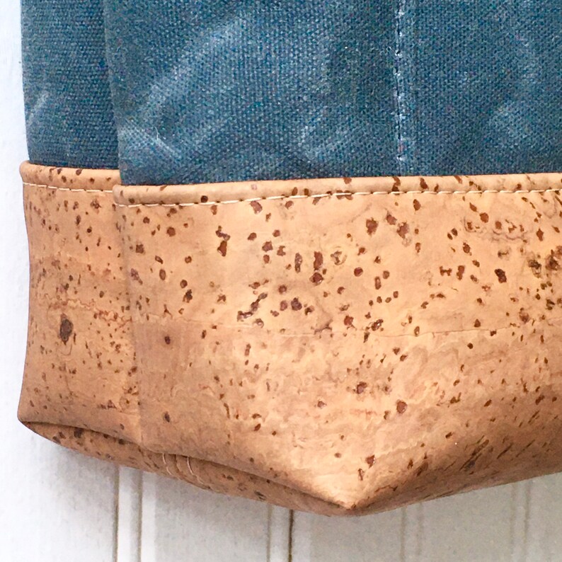 Aspen Crossbody Bag Slate Blue with Light Brown Cork Leather Waxed Canvas Purse