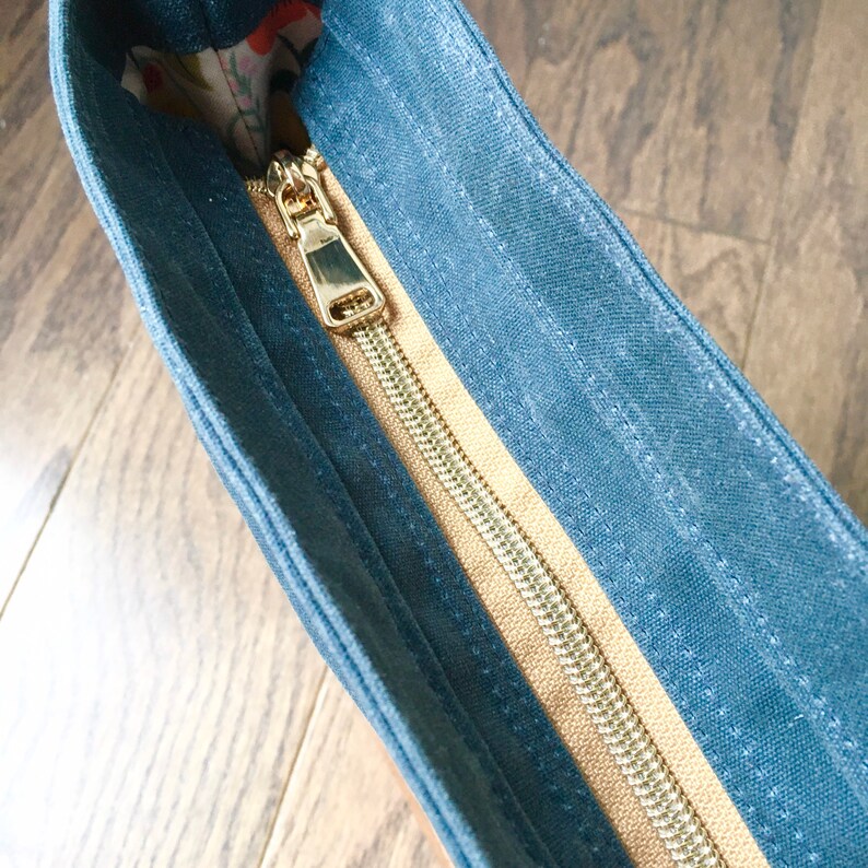 Aspen Crossbody Bag Slate Blue with Light Brown Cork Leather Waxed Canvas Purse