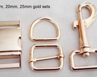 Complete metal buckle sets 10mm, 15mm, 20mm, 25mm gold, rose gold, silver, gun metal etc.