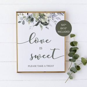 greenery love is sweet please take a treat sign, wedding sign, bridal shower sign, wedding decoration, bridal shower decoration 11GN