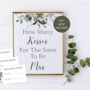 How Many Kisses For The Soon To Be Mrs, Kisses For The Mrs, Greenery Bridal Shower, Bridal Shower Decoration, Bridal Shower Game 11GN